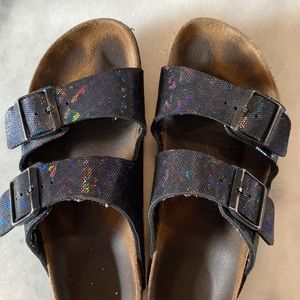Birkenstock sandals- black/ holographic size 39 (8.5)